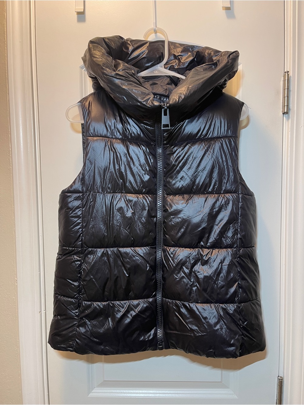 Zara Shiny Black Quilted Puffer Vest with High Collar